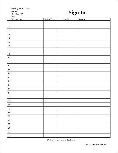 Free Easy Copy Simple Company Appointment Sign In Sheet With Signature