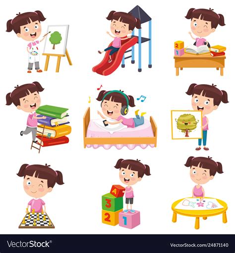 Girl Doing Various Activities Royalty Free Vector Image