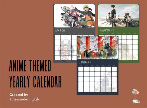 Undated Anime Yearly Calendar Digital Calendar Wall Etsy
