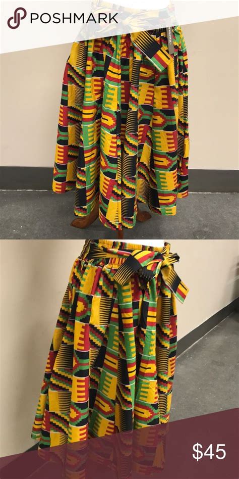 Jamaican Print Skirt Comes With Headwrap Side Pockets Stretch Waist