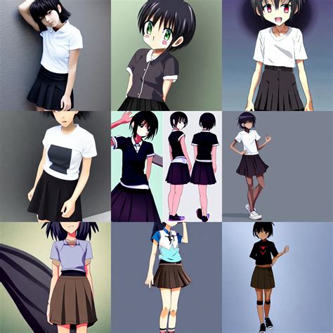 Anime Tomboy With Dark Skin In Skirt And Shirt Short Stable
