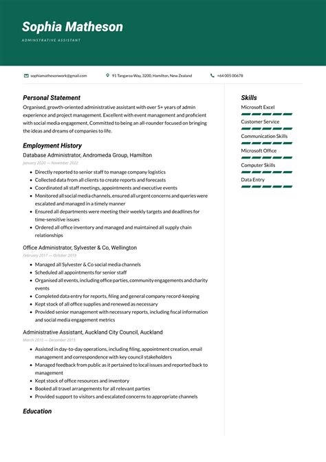 Administrative Assistant Cv Example And Template For New Zealand 2024 · Cvappnz