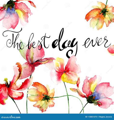 Summer Flowers With Title The Best Day Ever Stock Illustration