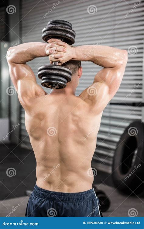 Shirtless Man Lifting Heavy Dumbbell Stock Photo Image Of Health
