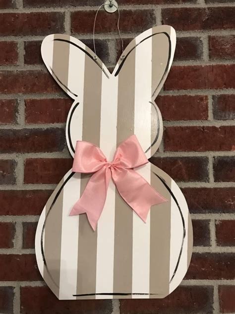 Striped Easter Bunny Wooden Door Hanger Etsy Easter Door Hanger