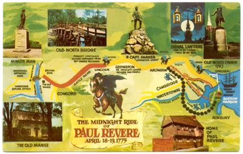 Paul Revere's Midnight Ride - Illustration of Route