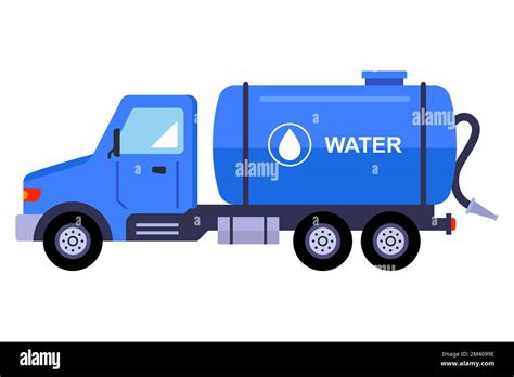 Blue Truck With A Barrel Of Purified Water Flat Vector Illustration