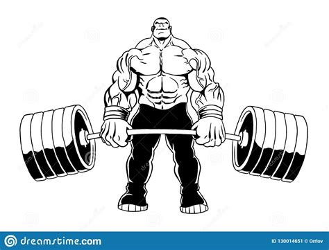 Muscular Bodybuilder Lifts Heavy Barbell Stock Vector Illustration Of