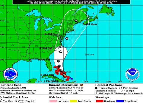 Hurricane Irene Projected Path Locations And Wind Speeds Ibtimes