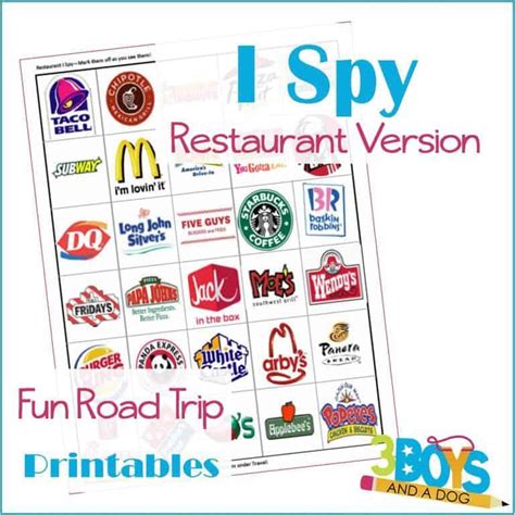 Road Trip Printables For Kids Restaurant I Spy Free Car