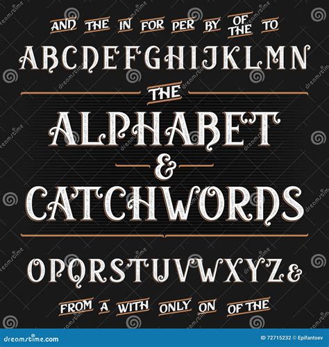 Vintage Alphabet Vector Font With Catchwords Ornate Letters And