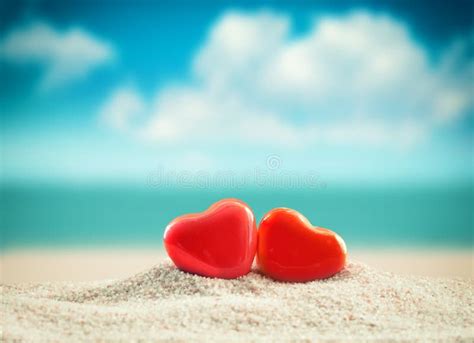 Two Hearts On The Summer Beach Stock Photo Image Of Leisure Beach