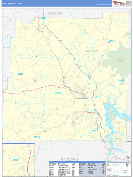 Bartow County Ga Zip Code Wall Map Basic Style By Marketmaps