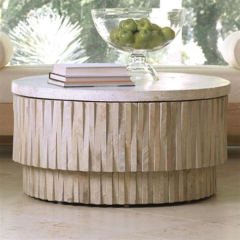 Mecox Gardens Outdoor Round Stone Top Coffee Table Detail Stone