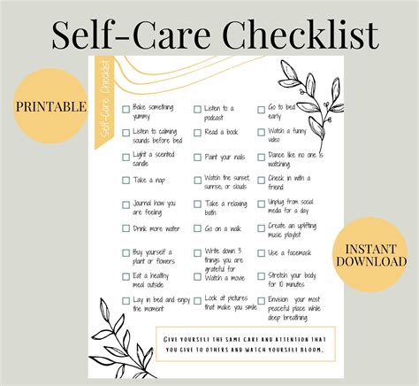 Self Care Checklist Printable Pdf Mental Health Coping Etsy Israel