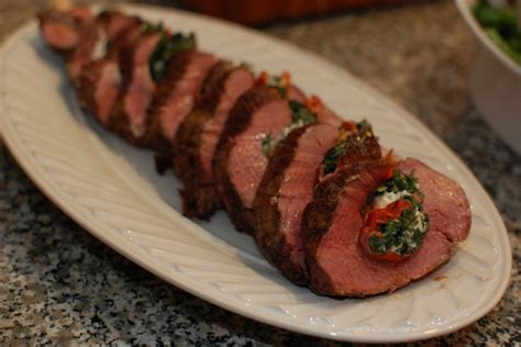 Stuffed Beef Tenderloin With Red Pepper Spinach And Cheese The