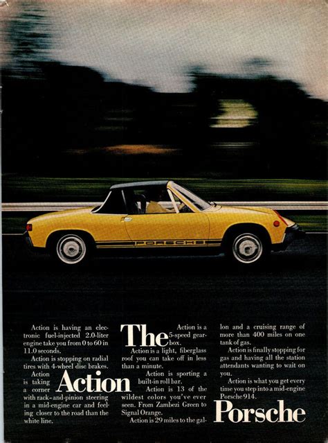 Vintage 1974 Yellow Porsche 914 Print Ad Advertisement Advertising