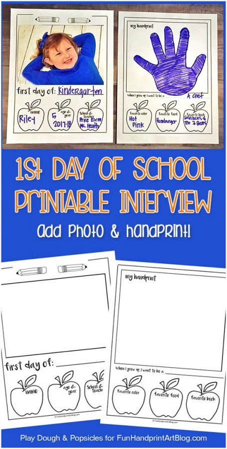 Free Printable First Day Of School Interview With Photo And Handprint