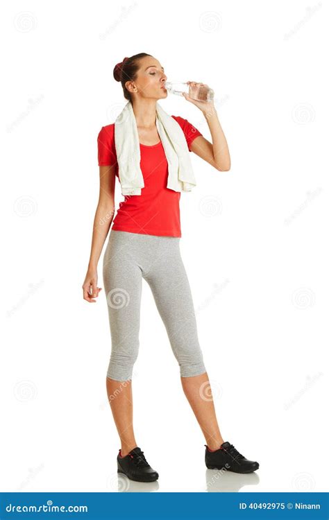 Young Fitness Woman Drinking Water From Bottle Stock Image Image Of
