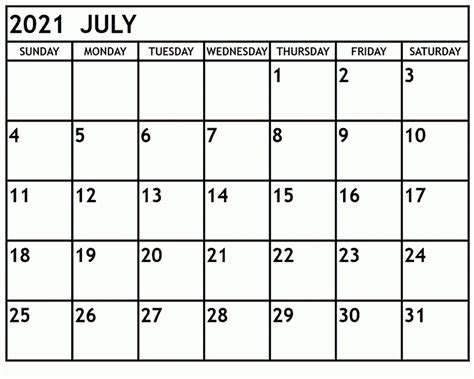 July 2021 Calendar With Holidays Month Calendar Printable