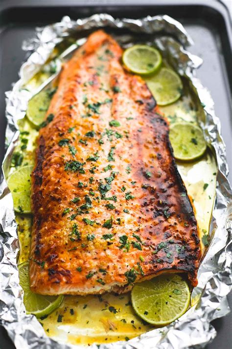 And that's all you need for your grilled salmon in foil! Baked Honey Cilantro Lime Salmon in Foil | lecremedelacrumb.com | Salmon recipes, Seafood ...