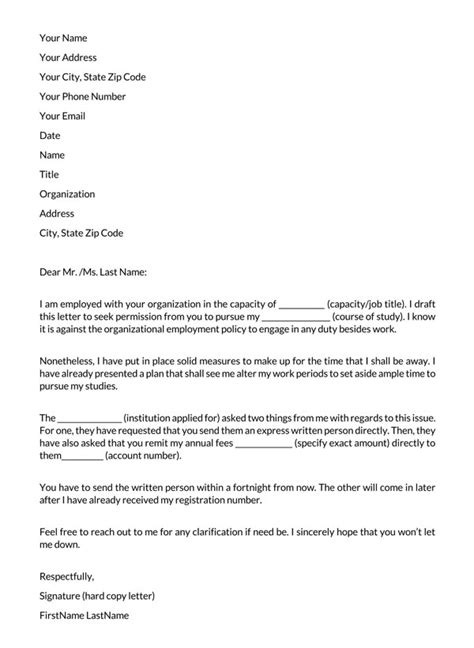 Permission Letter To Study While Working Sample Letters