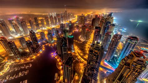 Dubai Buildings Night Lights Top View 5k Wallpapers Hd Wallpapers