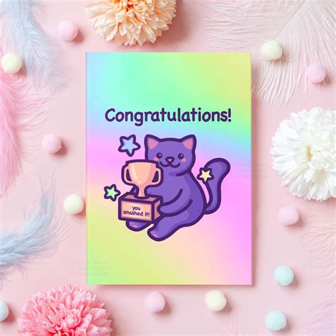 Cute Cat Congratulations Card You Smashed It Wholesome Etsy