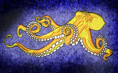 Huge Giant Octopus Octopie Jacket Back Iron On Patch Golden Yellow With