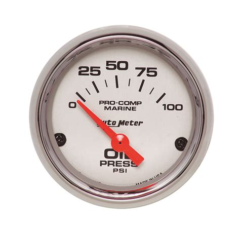 Autometer Oil Pressure Gauge 2 116 100psi Electric Marine Chrome
