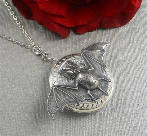 Bat Necklace Bat Jewelry Silver Antique Finished Locket Haunted Wings Horrorvampire Bat