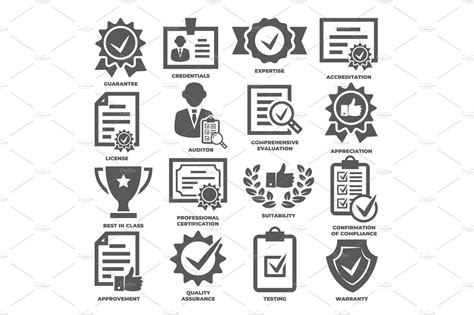 Approvement And Accreditation Icons Technology Illustrations
