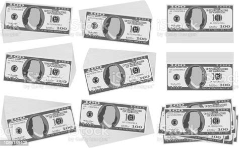 Monochrome Bunch Of 100 Us Dollar Banknote Set Stock Illustration