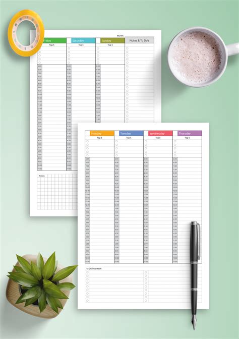 Download Printable Multicolored weekly planner with todo list PDF