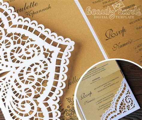 Lace Wedding Invitation Template Svg Envelope Tri Fold For Etsy