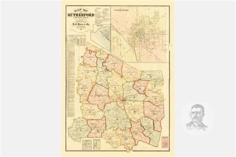 Vintage Rutherford County Map 1878 Old Map Of Rutherford Etsy In 2021