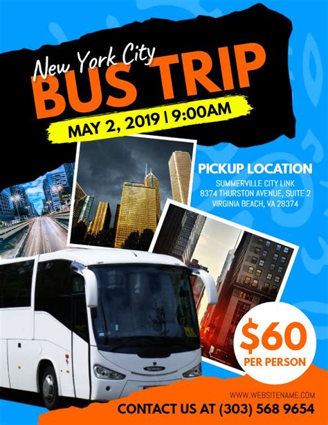 Bus Trip Travel Pamphlet Social Media Graphic Design Template Blue