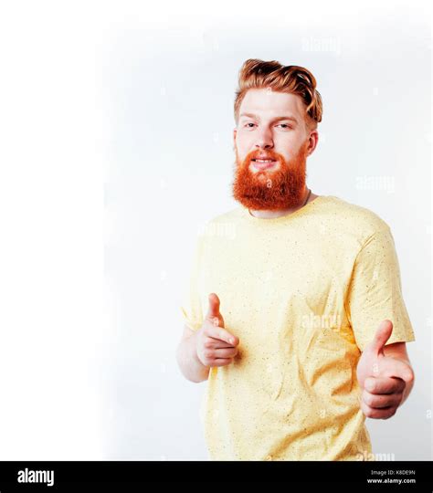 Young Handsome Hipster Ginger Bearded Guy Looking Brutal Isolate Stock