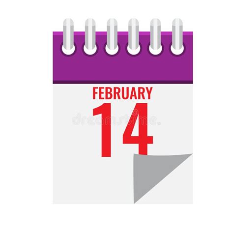 Calendar Icon With Spiral Showing 14 February Valentines Day Flat