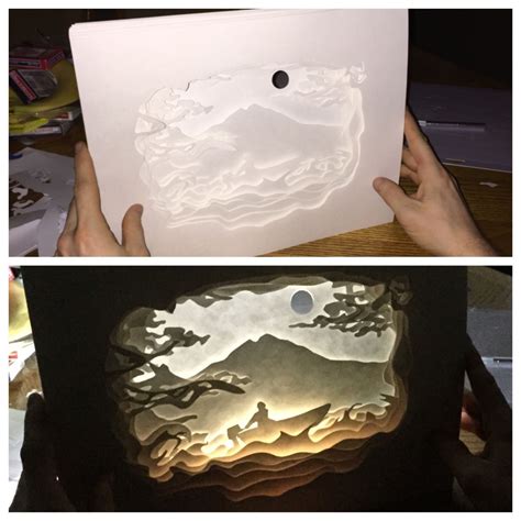 A shadow box backlit with an led light strip. The scene is of Mount