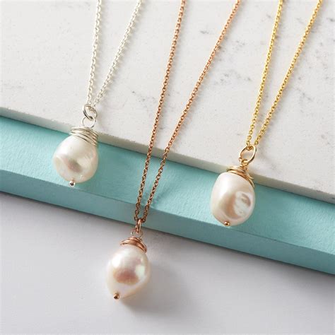 Large Baroque Pearl Necklace Sterling Silver K Gold Fill Etsy