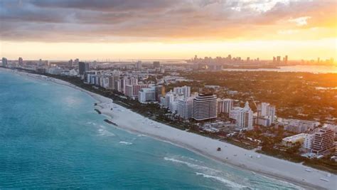 Miami Beach Aerial Skyline Beautiful Winter Sunset Stock Photo By