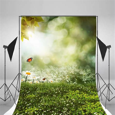Bokeh Butterfly White Flower Grass Backgrounds Vinyl Cloth High Quality