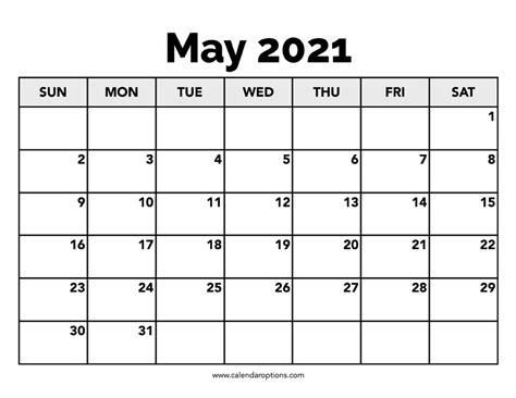 Calendar May 2021 Calendar Options