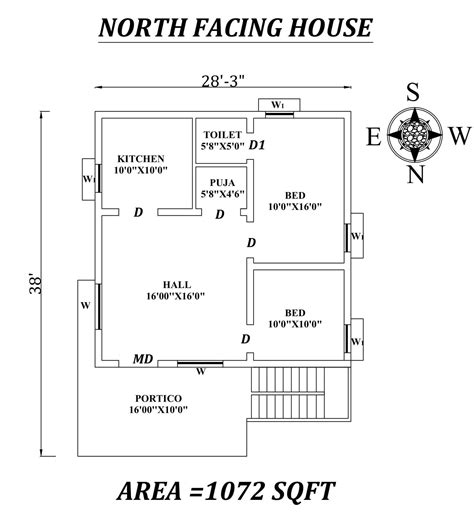 28x38 Amazing North Facing 2bhk House Plan As Per Vastu Shastra