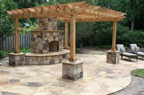 | see more ideas about outdoor fireplaces, backyard ideas and. Flagstone Patio with Outdoor Fireplace and Pergola with ...