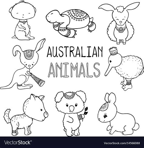 Cute Australian Animals Outlined Drawing Vector Image