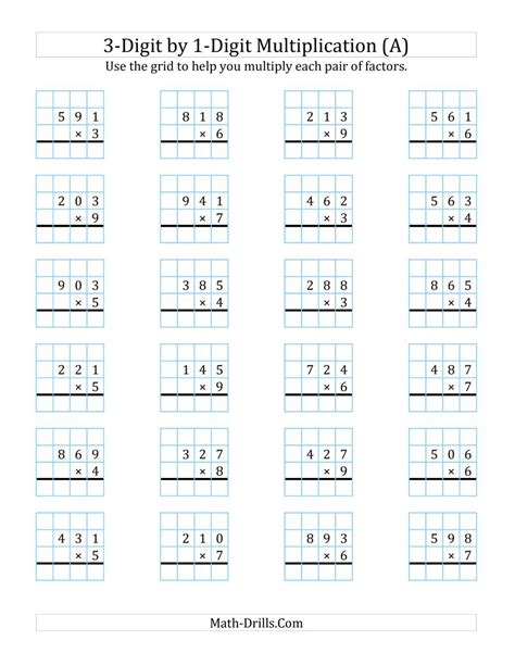 3 Digit By 1 Digit Multiplication Worksheets Printable With Shapes
