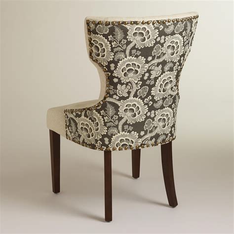 New gatsby velvet dining chair nail stud accent blue black light or deep grey. BLACK FLORAL AND LINEN MAXINE DINING CHAIR | Dining chairs ...