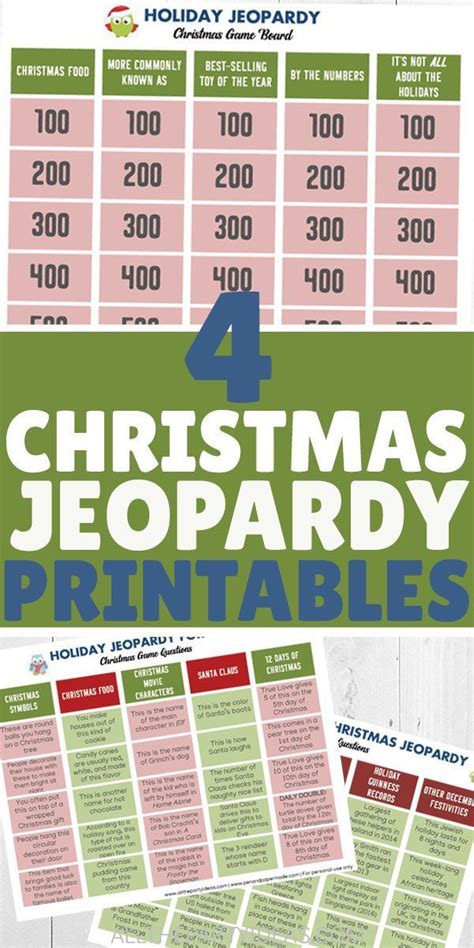 christmas jeopardy printable game board questions  answers